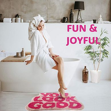 Cute Pink Bathroom Rug with Fun Message: Soft, Non-Slip, Machine Washable, Perfect for Home Decor