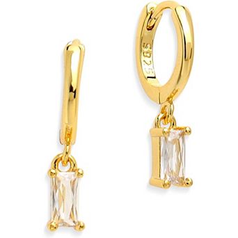 ZUQIETA Birthstone Huggie Earrings - Square Rhinestone in Gold/Silver, Dainty & Lightweight