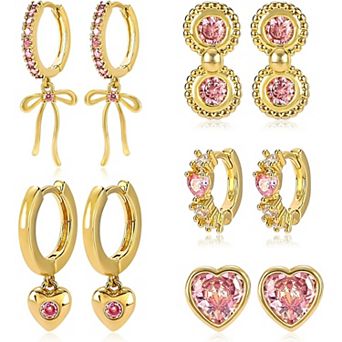ZUQIETA Luxe CZ Earring Set for Women - 14K Gold Plated Diverse Designs & Gift Ready