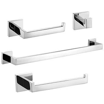 4 pc Stainless Steel Bathroom Hardware Set: Polished Chrome Towel Bar & Holder