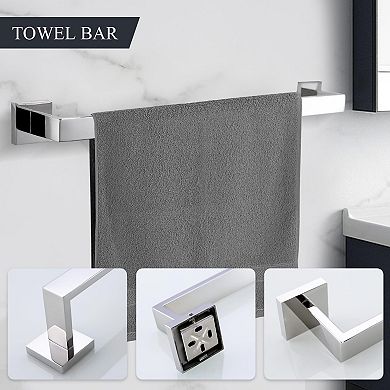 4-Piece Stainless Steel Bathroom Hardware Set: Polished Chrome Towel Bar & Holder