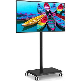 ZUQIETA Mobile TV Stand with Wood Base - Rolling Cart for 32-60” TVs, Height Adjustable