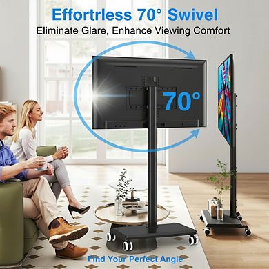 ZUQIETA Mobile TV Stand with Wood Base - Rolling Cart for 32-60” TVs, Height Adjustable