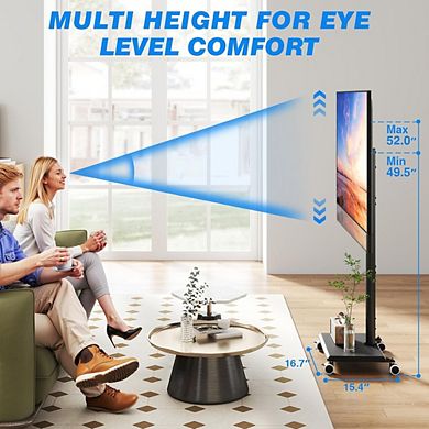 ZUQIETA Mobile TV Stand with Wood Base - Rolling Cart for 32-60” TVs, Height Adjustable