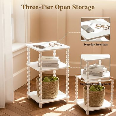ZUQIETA Small 3-Tier End Table-Open Shelf Modern Nightstand for Bedroom&Living Room,White