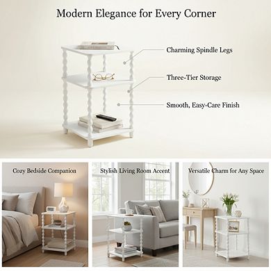 ZUQIETA Small 3-Tier End Table-Open Shelf Modern Nightstand for Bedroom&Living Room,White