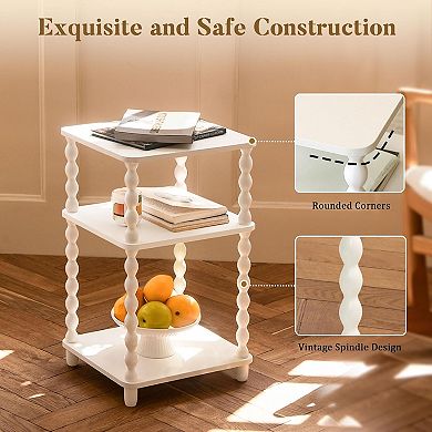 ZUQIETA Small 3-Tier End Table-Open Shelf Modern Nightstand for Bedroom&Living Room,White
