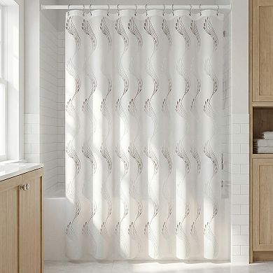 Semi Transparent EVA Shower Curtain, Waterproof Bath Shower Curtain Sets with 12 Hooks, Cute Pattern