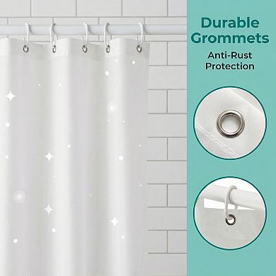 Semi Transparent Patterned PEVA Shower Curtain, Waterproof Shower Curtain Sets with 12 Plastic Hooks