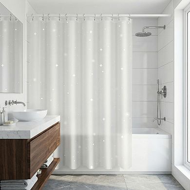 Semi Transparent Patterned PEVA Shower Curtain, Waterproof Shower Curtain Sets with 12 Plastic Hooks