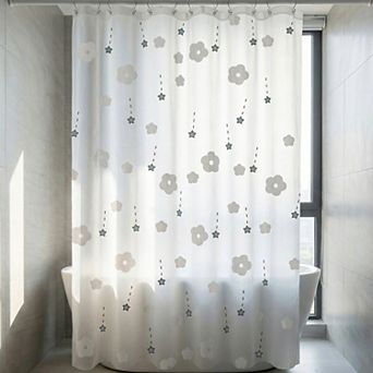 Semi Transparent Patterned PEVA Shower Curtain, Waterproof Shower Curtain Sets with 12 Plastic Hooks
