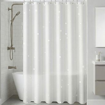 Semi Transparent Patterned PEVA Shower Curtain, Waterproof Shower Curtain Sets with 12 Plastic Hooks