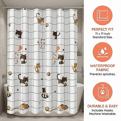 Printed Shower Curtain,Waterproof PEVA Bath Shower Curtain Sets with 12 Hooks for Bathroom Decor