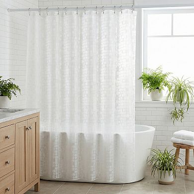 Waterproof PEVA Shower Curtain with 12 Hooks, Semi Transparent Privacy Protection