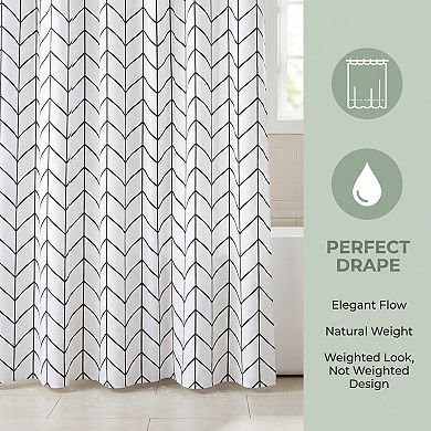 V Stripe Shower Curtain Sets, Waterproof Fabric Bath Curtain with 12 Hooks, Minimalist Modern Style