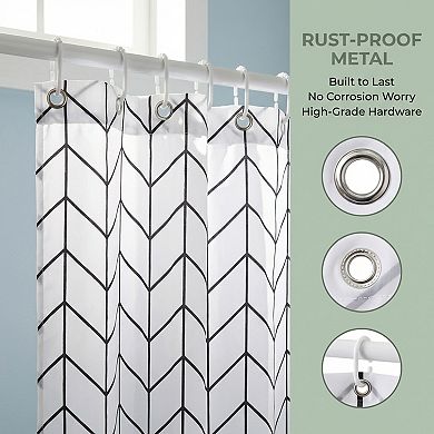 V Stripe Shower Curtain Sets, Waterproof Fabric Bath Curtain with 12 Hooks, Minimalist Modern Style