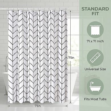 V Stripe Shower Curtain Sets, Waterproof Fabric Bath Curtain with 12 Hooks, Minimalist Modern Style