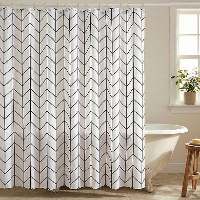 V Stripe Shower Curtain Sets, Waterproof Fabric Bath Curtain with 12 Hooks, Minimalist Modern Style