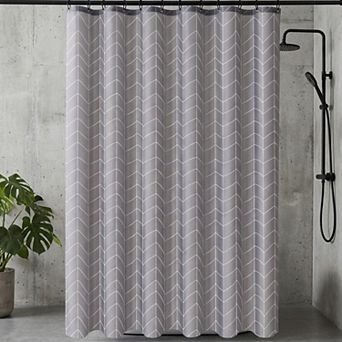 V Stripe Shower Curtain Sets, Waterproof Fabric Bath Curtain with 12 Hooks, Minimalist Modern Style