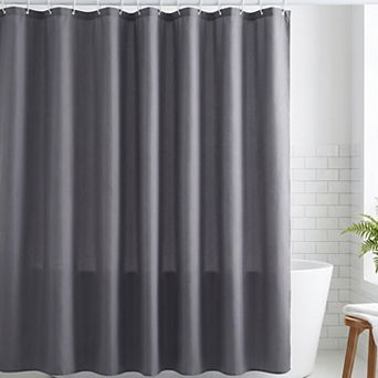 Solid Color Waterproof PEVA Shower Curtain Sets with 12 Plastic Hooks, Minimalist Modern Style