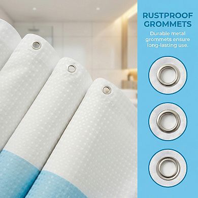 Waffle Stripe Shower Curtain Set, Waterproof Textured Fabric Bath Curtain with 12 Hooks for Bathroom