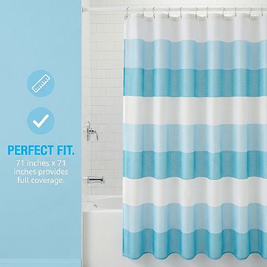 Waffle Stripe Shower Curtain Set, Waterproof Textured Fabric Bath Curtain with 12 Hooks for Bathroom