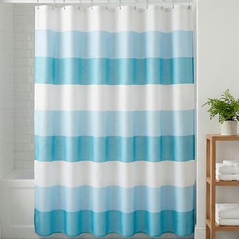 Waffle Stripe Shower Curtain Set, Waterproof Textured Fabric Bath Curtain with 12 Hooks for Bathroom