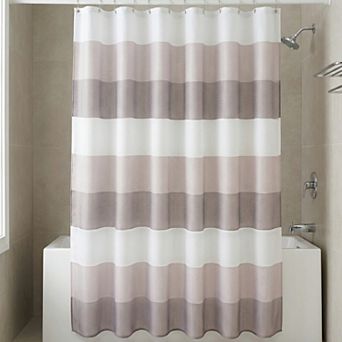 Waffle Stripe Shower Curtain Set, Waterproof Textured Fabric Bath Curtain with 12 Hooks for Bathroom