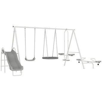 Outsunny Swing Set for Backyard, 5 in 1 Outdoor Playset,