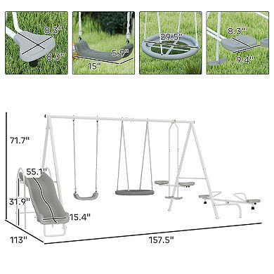 Outsunny Swing Set for Backyard, 5 in 1 Outdoor Playset,