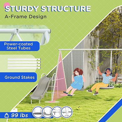 Outsunny Swing Set for Backyard, 5 in 1 Outdoor Playset,