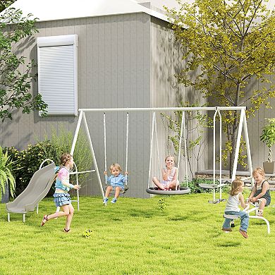 Outsunny Swing Set for Backyard, 5 in 1 Outdoor Playset,
