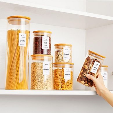 7-Piece Glass Food Storage Jars with Airtight 100% Bamboo Lids for Pantry Organization