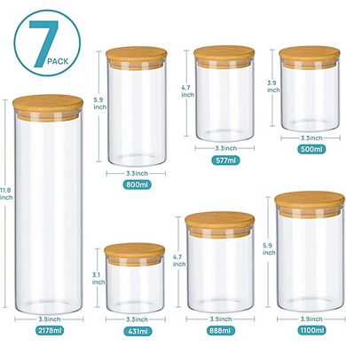7-Piece Glass Food Storage Jars with Airtight 100% Bamboo Lids for Pantry Organization