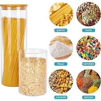 7-Piece Glass Food Storage Jars with Airtight 100% Bamboo Lids for Pantry Organization