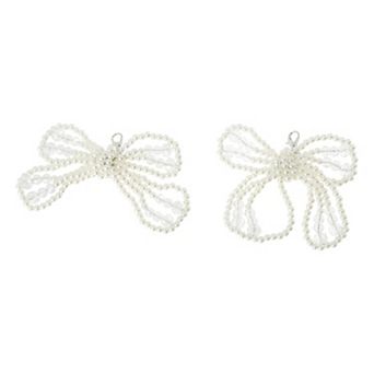 Faux Pearl Bow Shoelace Charms White 1 Pair