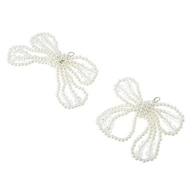 Faux Pearl Bow Shoelace Charms White 1 Pair