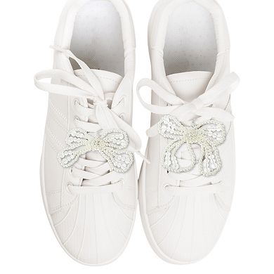 Faux Pearl Bow Shoelace Charms White 1 Pair