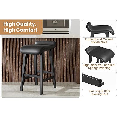 26.2" Bar Stools Set of 2, Kitchen Stools with Low Back and Footrest, Counter Height Bar Stools