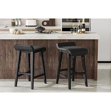 26.2" Bar Stools Set of 2, Kitchen Stools with Low Back and Footrest, Counter Height Bar Stools