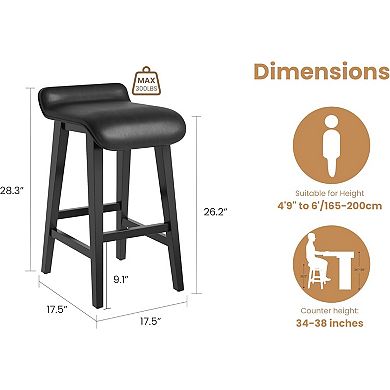 26.2" Bar Stools Set of 2, Kitchen Stools with Low Back and Footrest, Counter Height Bar Stools