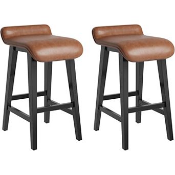 26.2" Bar Stools Set of 2, Kitchen Stools with Low Back and Footrest, Counter Height Bar Stools