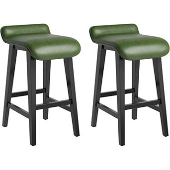 26.2" Bar Stools Set of 2, Kitchen Stools with Low Back and Footrest, Counter Height Bar Stools