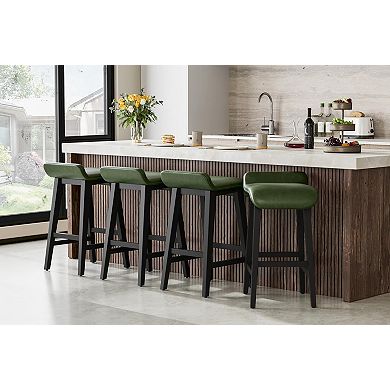 26.2" Bar Stools Set of 4, Modern Upholstered Kitchen Stools with Low Back and Footrest