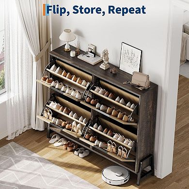 Shoe Cabinet Storage with 4 Flip Drawers