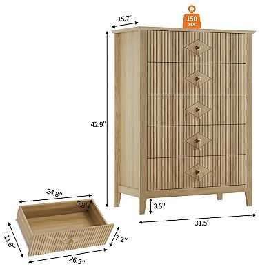 5 Drawer Wave Front Chest of Drawers