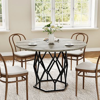 47'' Round Dining Table,Rust-Proof Metal Base