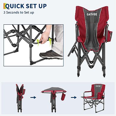 Folding Camping Chairs, Portable Lawn Chair w/Side Table, Side Pocket & Beverage Holder