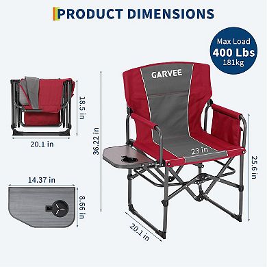 Folding Camping Chairs, Portable Lawn Chair w/Side Table, Side Pocket & Beverage Holder