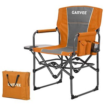 Folding Camping Chairs, Portable Lawn Chair w/Side Table, Side Pocket & Beverage Holder
